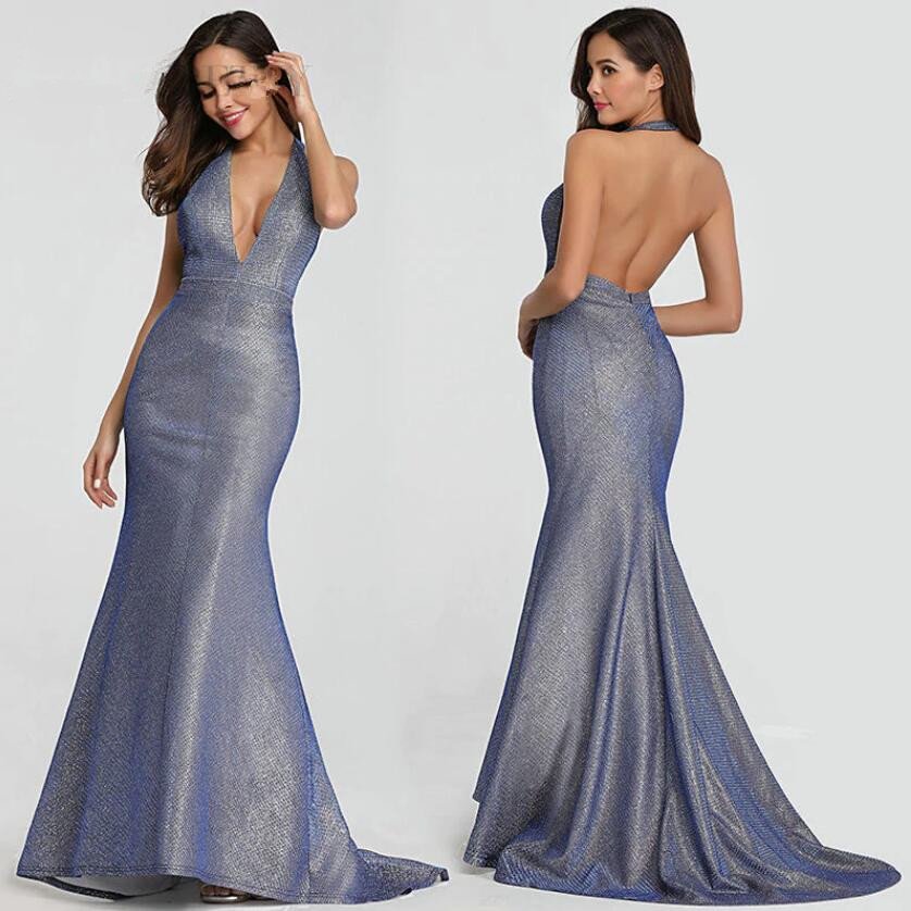 Sexy Sequins Backless Mermaid Evening Prom Dress Online