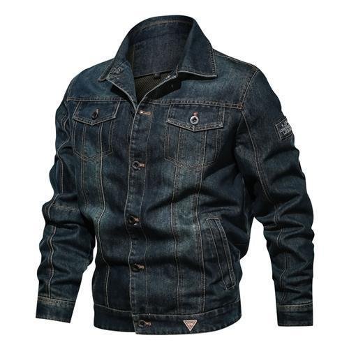Denim Jacket Men's Lapel Embroidery Casual Mens  Jeans Jackets Multi-pocket Male Cowboy Coats-Corachic