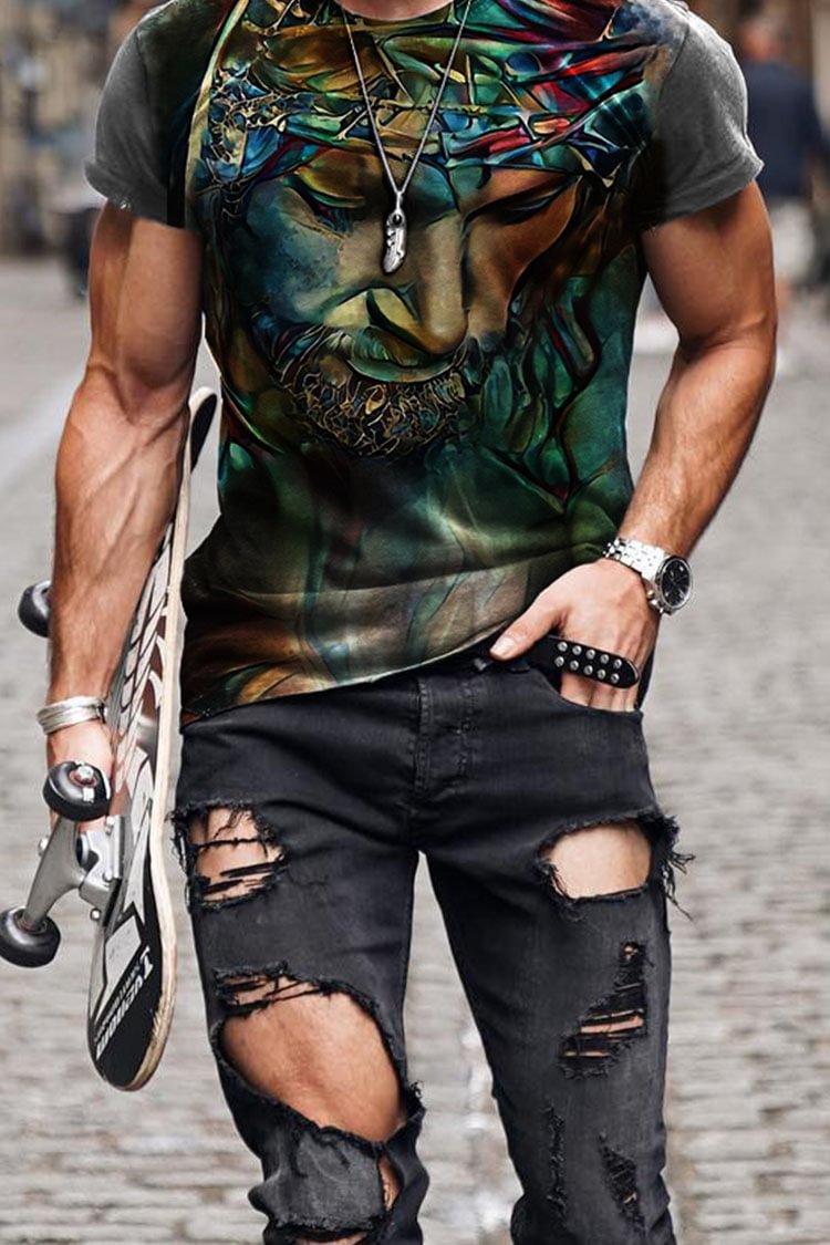 Tiboyz Men's Fashion Casual Jesus Print T-Shirt
