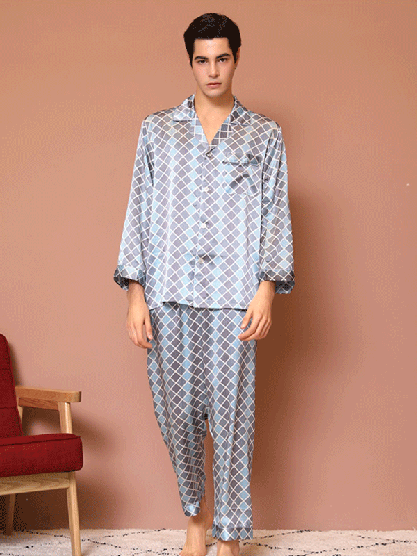 25 Momme Plaid Silk Pajamas Set For Men