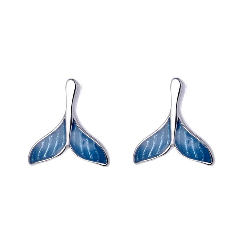  Sweet Blue Fishtail S925 Sterling Silver  Earrings