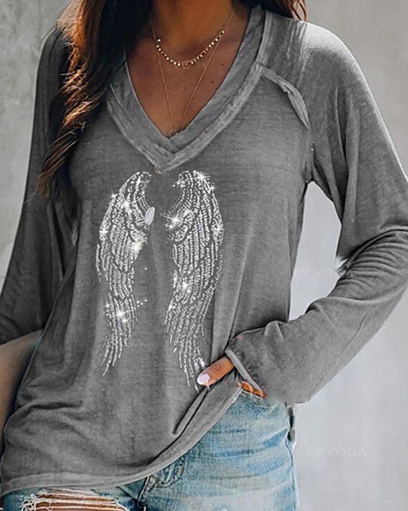 Studded Wing Pattern Long Sleeve Top P15646