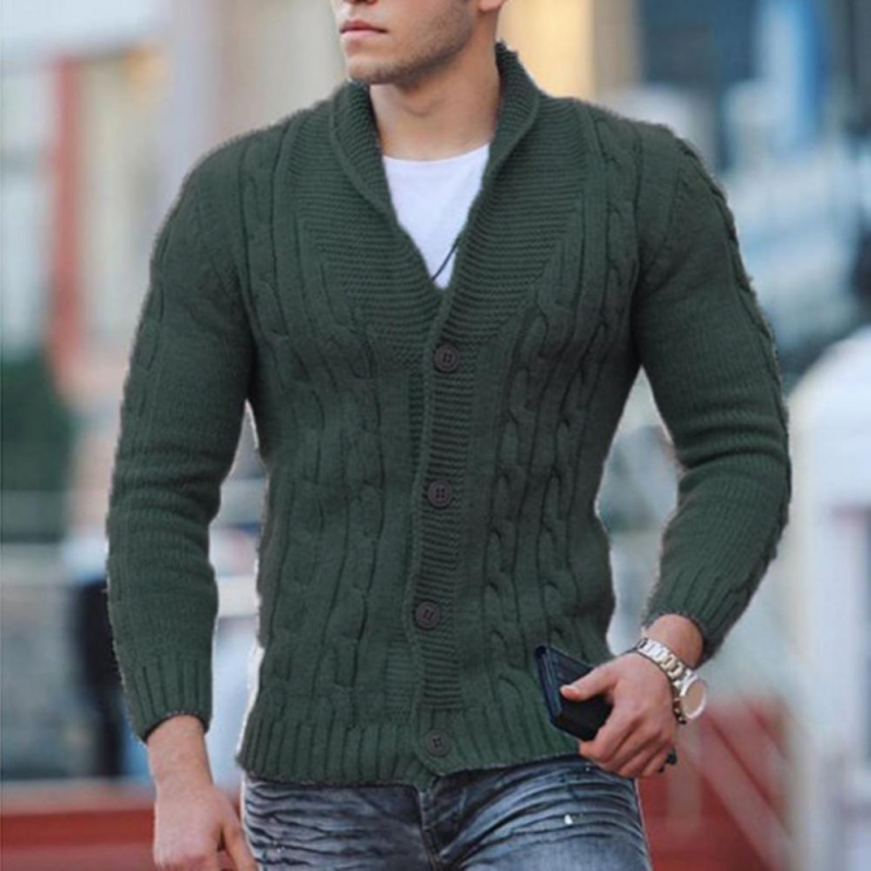 Solid Color Single-breasted Top Men's V-neck Sweaters Cardigan-VESSFUL