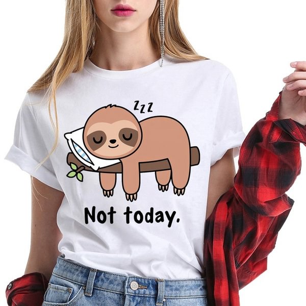 Funny Sloth Not Today Print T-shrits For Women Summer Short Sleeve Round Neck Cute Loose T-shirt Creative Personalized Tops