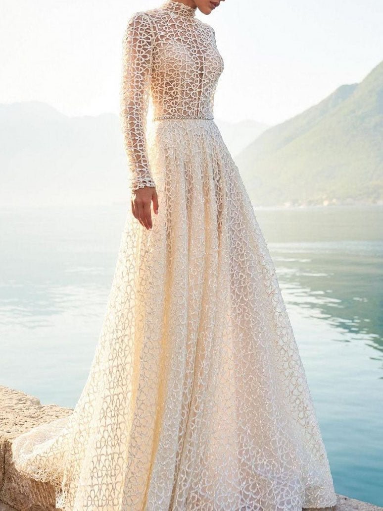 Sexy backless long wedding dress