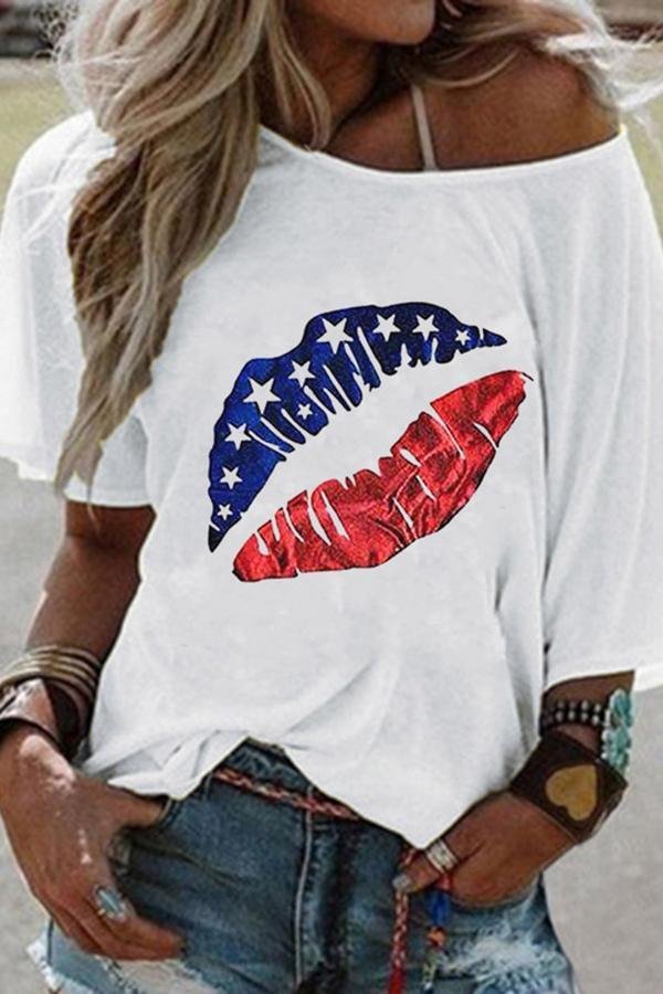 Lip Printed Batwing Sleeve Loose T-shirt (3 Colors) P13289