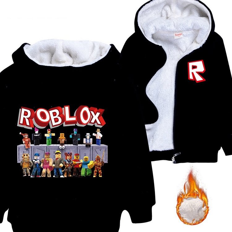 Mayoulove Roblox Sherpa Lined Hoodie Fleece Sweatshirt Full Zip Hooded Jacket for Kids-Mayoulove