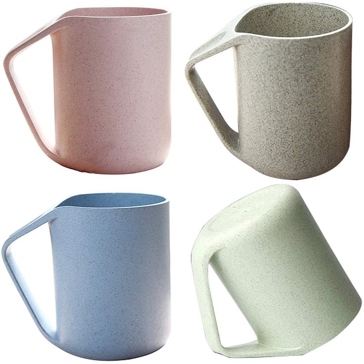 Wahdawn Lightweight Unbreak None BPA Wheat Straw Plastic Biodegradable Mugs with Thumb Rest Handle for Coffee Tea Milk Juice - 4 Packs - 13.5oz Each Cup