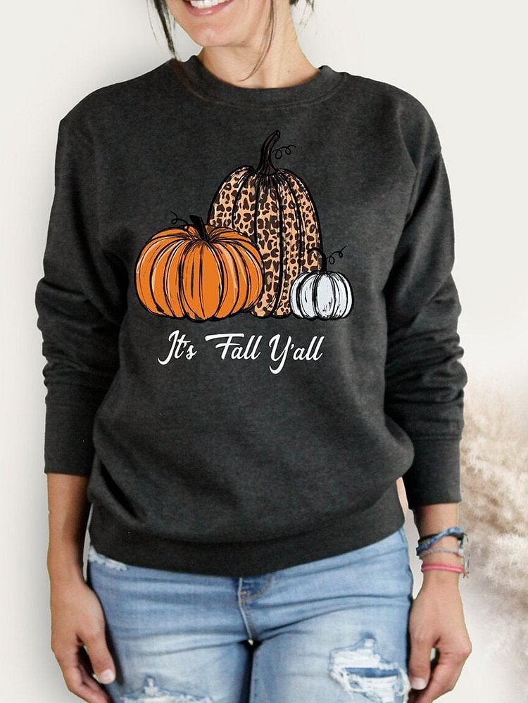 halloween Halloween fall yall leopard pumpkin print crew neck sweater women