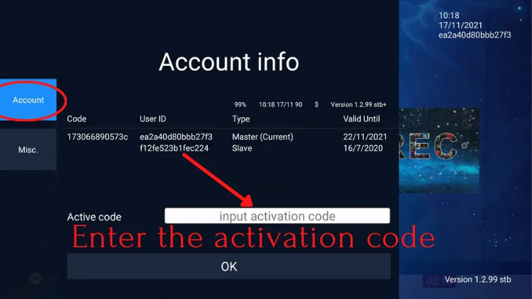 input the activation code
