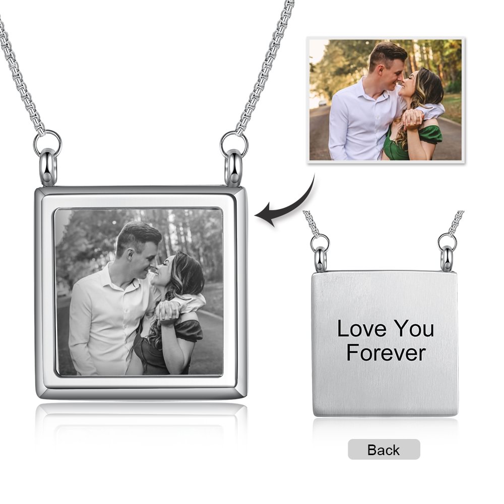 Custom Picture Engraved Necklace Square Shape Picture Necklace, Personalized Necklace with Picture and Text