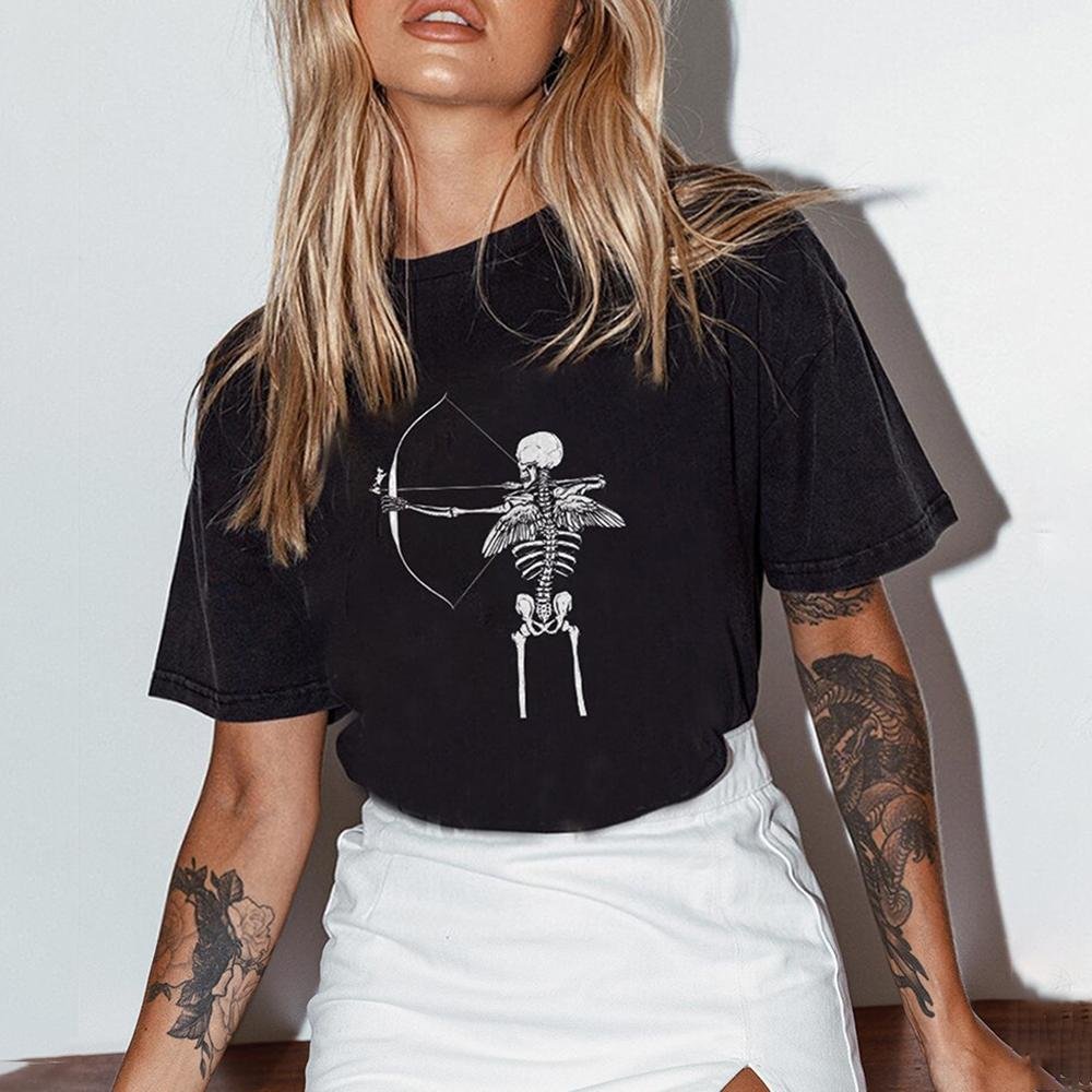 Minnieskull Archery Skeleton Skull Print T-shirt - Minnieskull