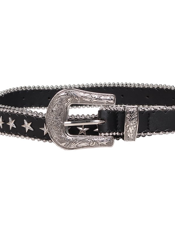 Punk Style Star Metal Pattern Exquisite Carved Buckle Rivet Belt