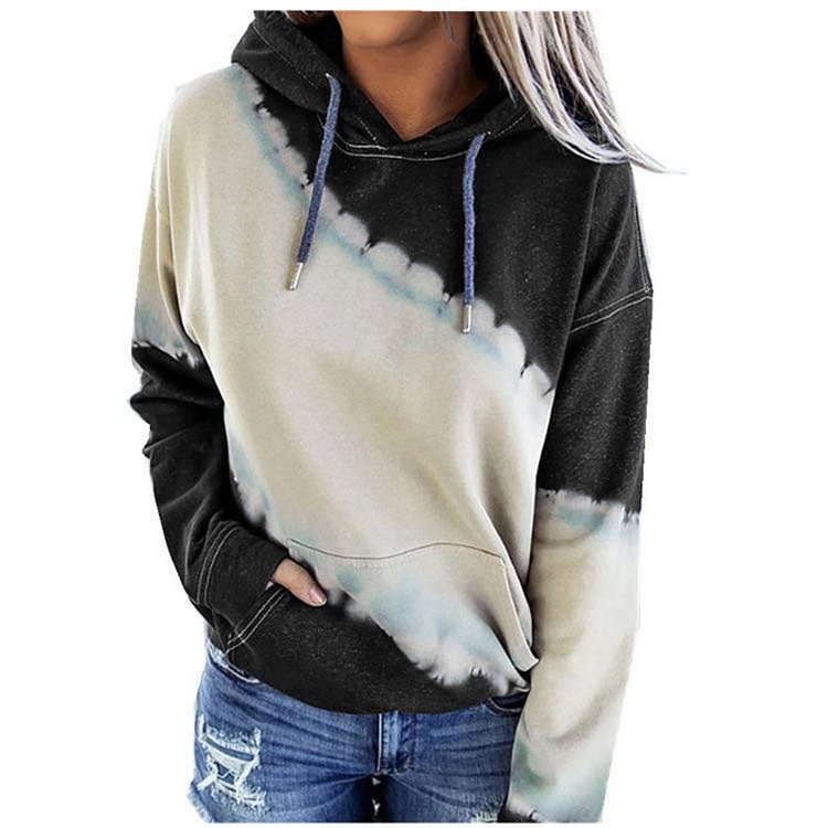 Women's casual loose tie-dye printing long-sleeved hooded sweater T-shirt