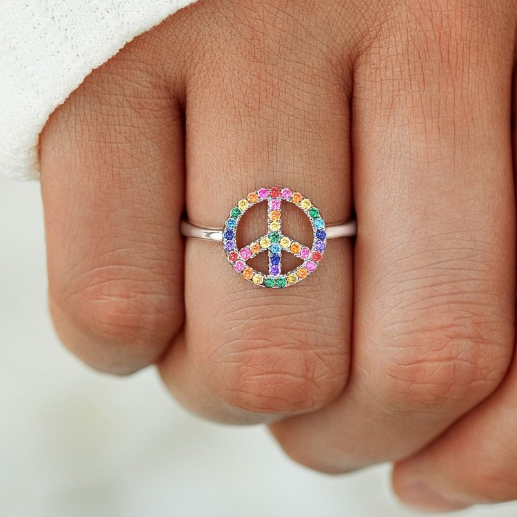 Daughter Be Happy Be Hippy Peace Sign Ring