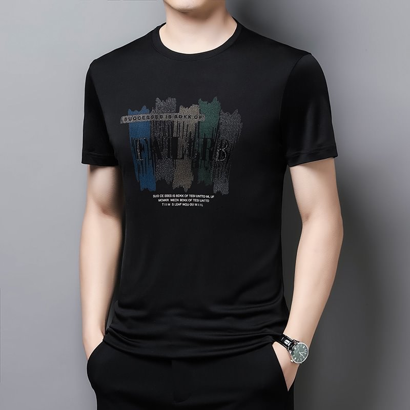 T-shirt en soie imprimé motif de lettres colories-Soieplus