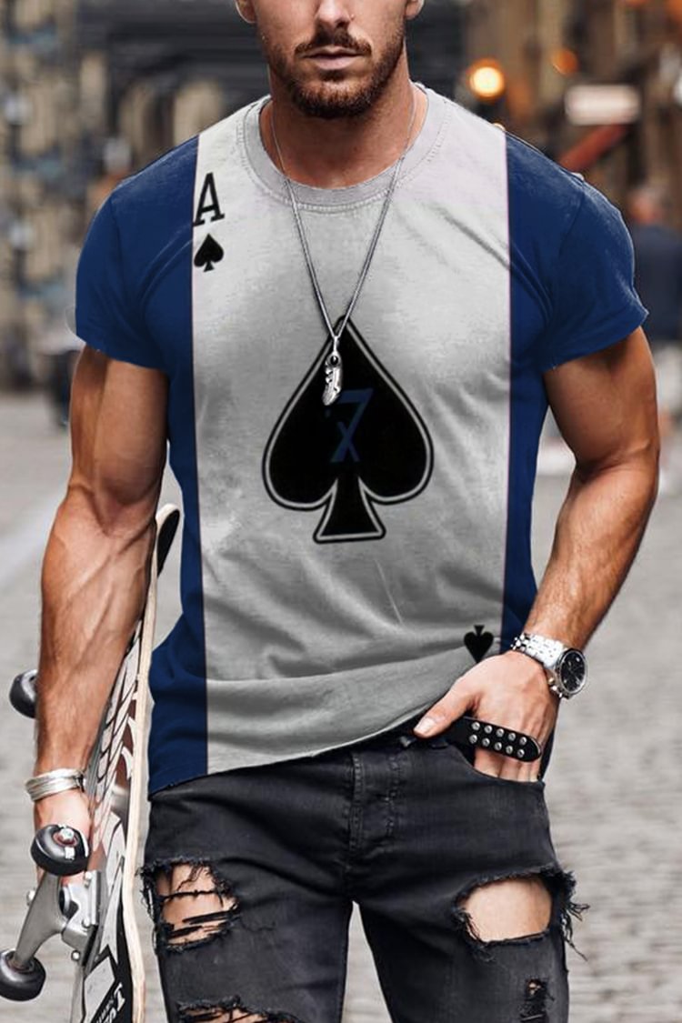 Tiboyz Blue And White Poker A Card Short Sleeve T-Shirt
