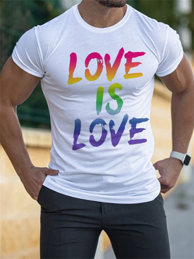 BrosWear Casual Rainbow Love Is Love Crew Neck T-shirt