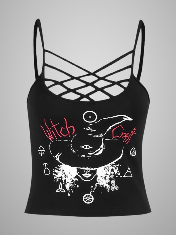 Goth Midriff-baring Graphic Cropped Tank Top