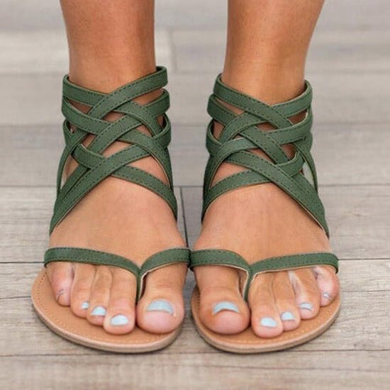 Trendy Women Beach Sandals Bohemia Style Summer Cross Strap Flat Sandals for Ladies - vzzhome