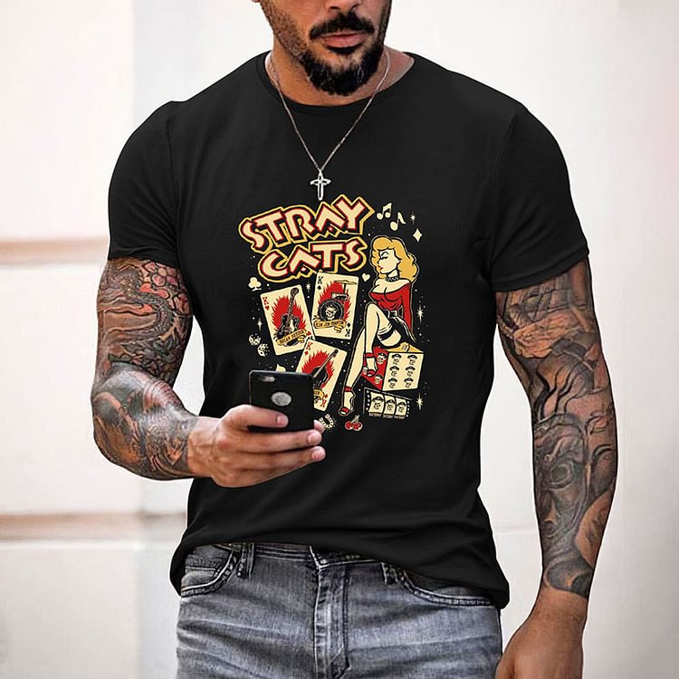 BrosWear Men'S  Casual  Vintage Black T-Shirt