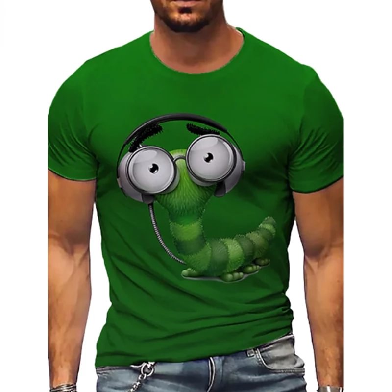 Caterpillar Frog with Earphone Funny Tops Summer Short Sleeve Men's T-Shirts-VESSFUL