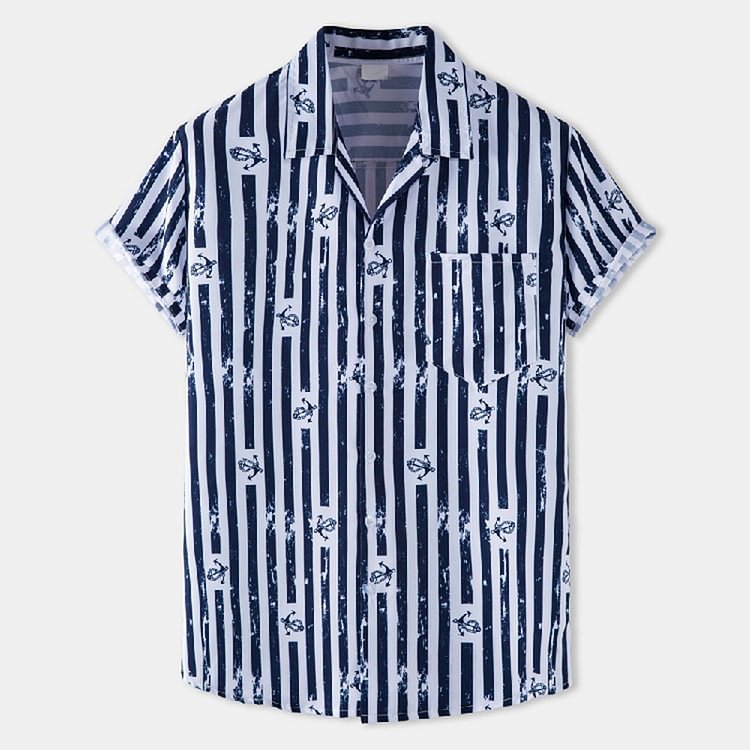 BrosWear Casual Striped Nautical Short Sleeve Shirt