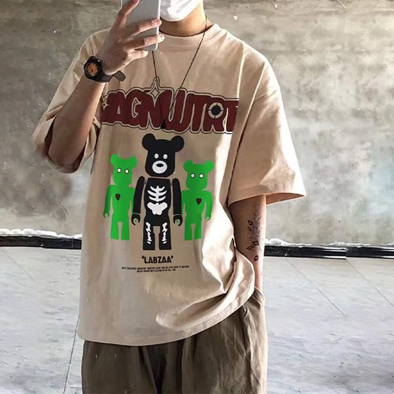 Harajuku Bear Print Short Sleeve Couple T-Shirt / Techwear Club / Techwear