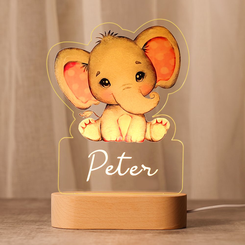 Custom Name Night Light-Personalized Colorful Elephant Night Light with LED Lighting Warm Light for Kids 