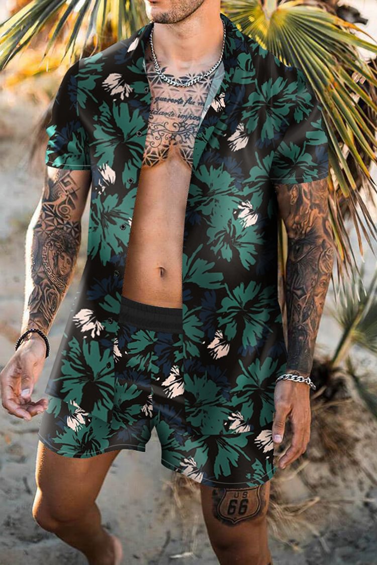 Tiboyz Men's Outfits Hawaiian Fashion Trend Short Sleeve Beach Set