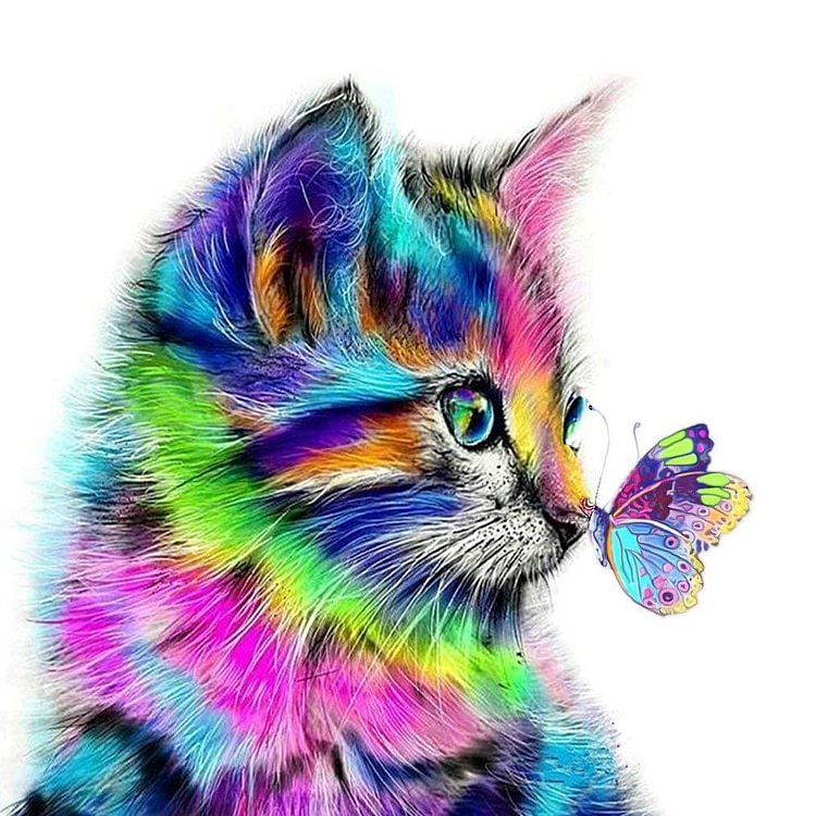 Cat and Butterfly - Full Round Drill Diamond Painting - 30x30cm(Canvas)