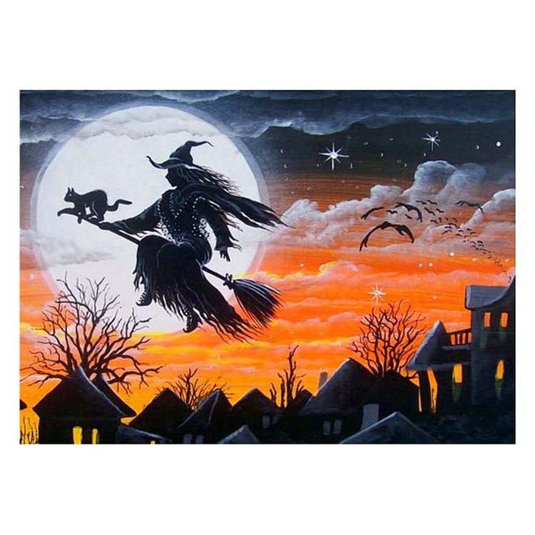 Halloween Cat Witch Full Drill Diamond Painting 30X40CM(Canvas)-gbfke