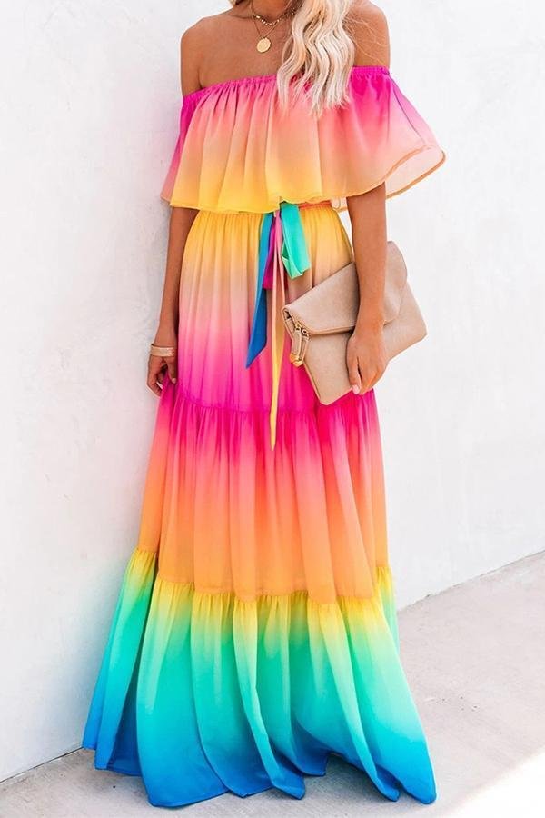 Womens Trendy Loose Seasonal Gradient-color Long Dress-Allyzone-Allyzone