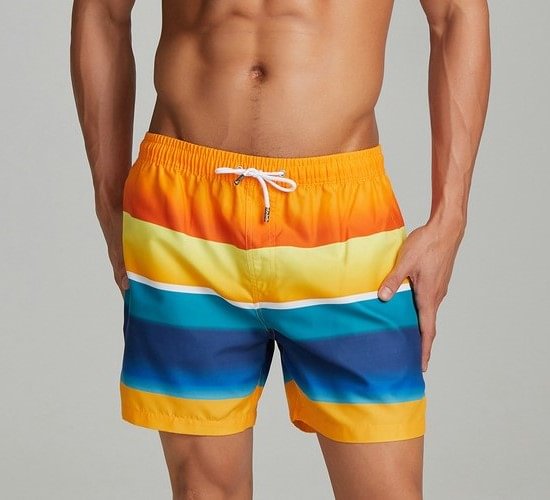 Men's Summer Casual Colorful Striped Beach Shorts-VESSFUL