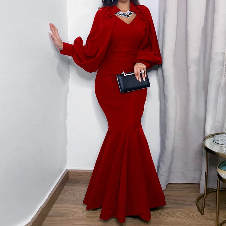 Women's Prom Dress Fishtail Dress Plus Size V Neck Evening Maxi Dress