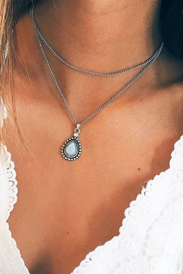 Water Drop Alloy Diamond Double-layer Necklace