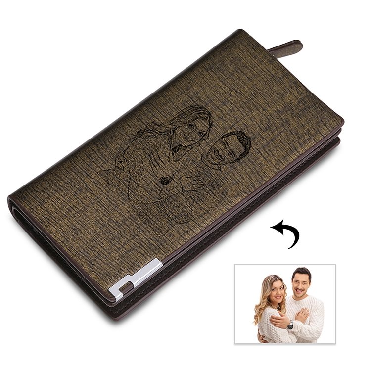 Custom Photo Engraved Wallet Long Style Bifold ,Gift For Men