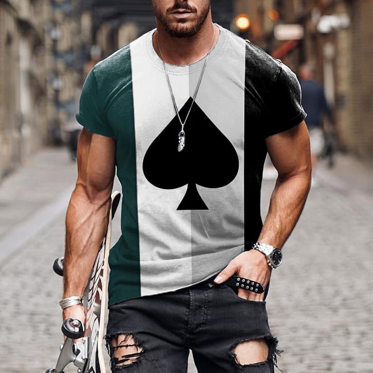 BrosWear Colorblock Playing Cards Short Sleeve T-Shirt