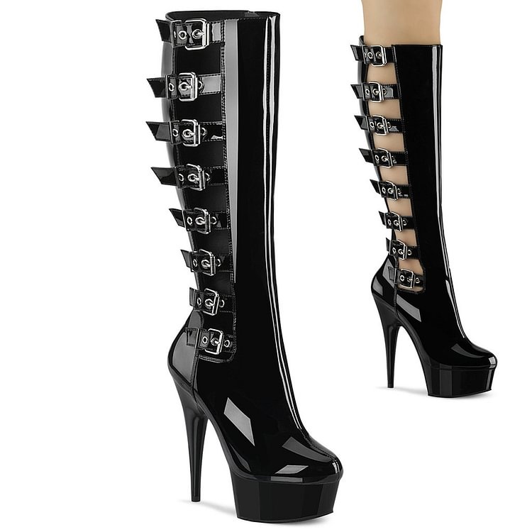 Cut Out Buckle Over the Knee Platform Boots