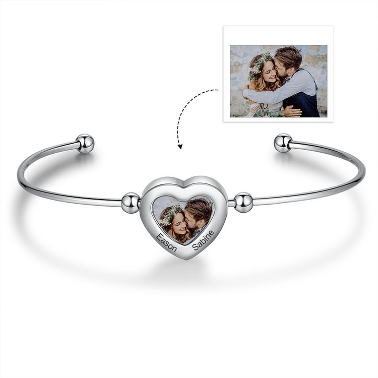 Personalized Heart Shaped Photo Bracelet with 2 Name