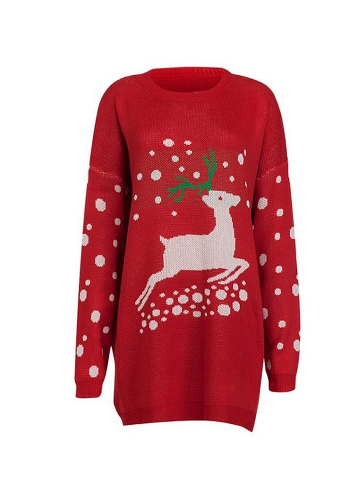 Mayoulove Casual Print Pullover Long Sleeve Oversize Christmas Long Sweater-Mayoulove