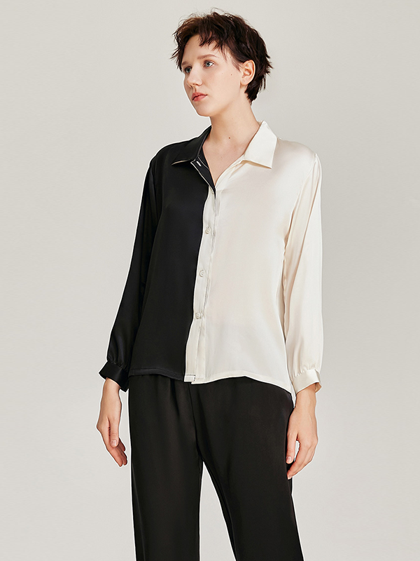 Pyjama en soie style chemise chic Noir 1