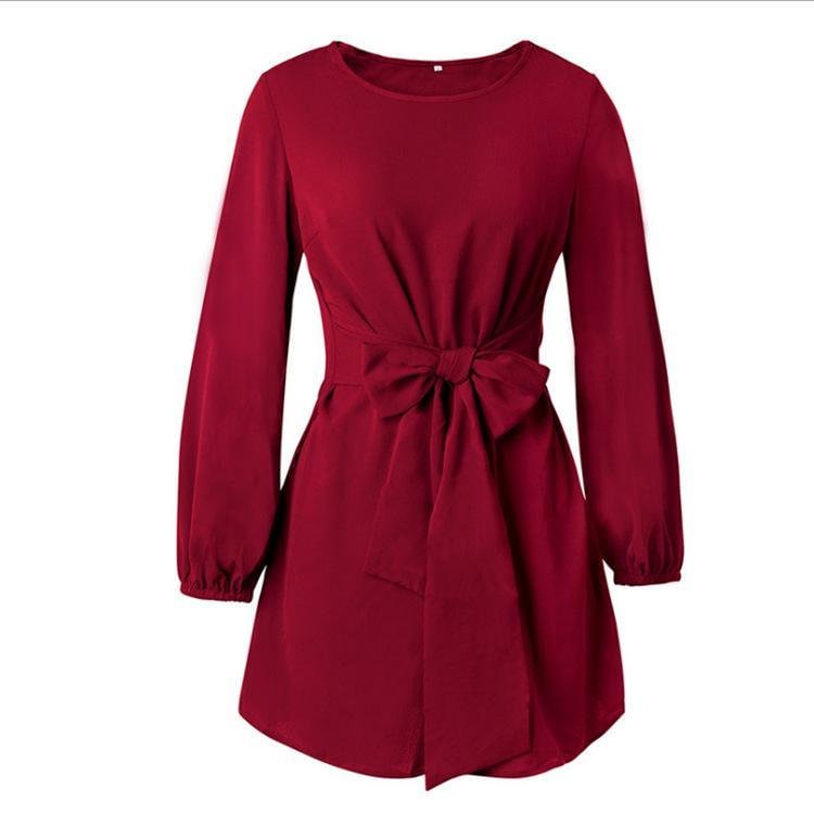 Solid Color Plus Size Loose Simple Dress Belt Temperament Women's Wear-Corachic