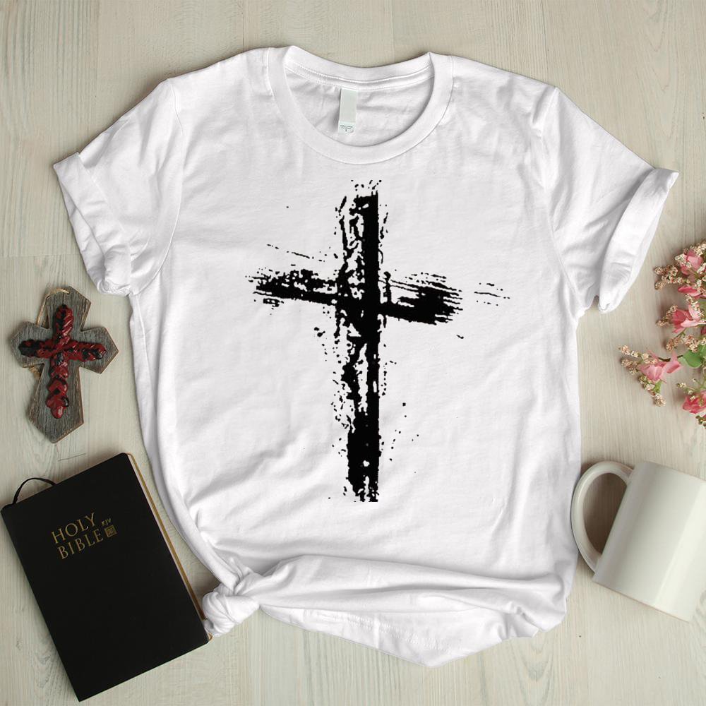 Ink crucifix printed fashion daily graphic tees