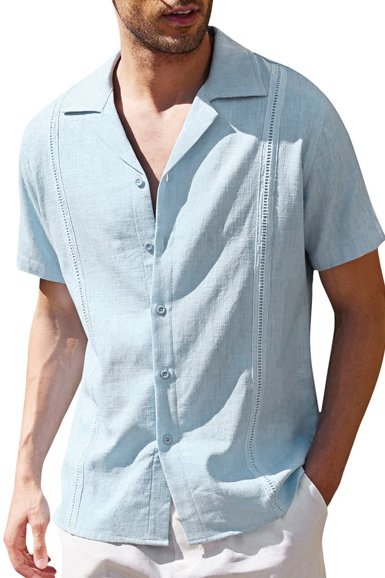 Tiboyz Men's Linen Shirt Casual Cuban Guayabella Shirt
