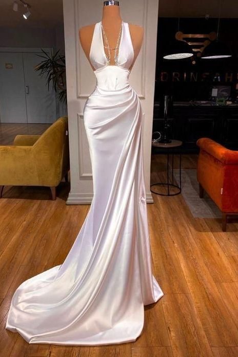 Luluslly V-Neck Sleeveless Mermaid Prom Dress With Ruffles