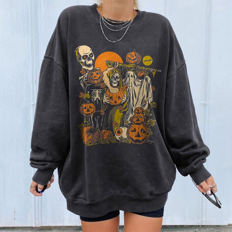 Minnieskull Halloween pumpkin skull print sweatshirt - Minnieskull