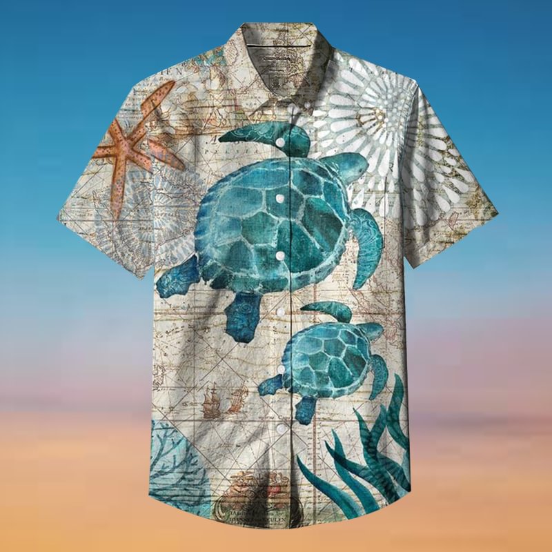 Ocean turtle pattern short sleeve shirt - Krazyskull