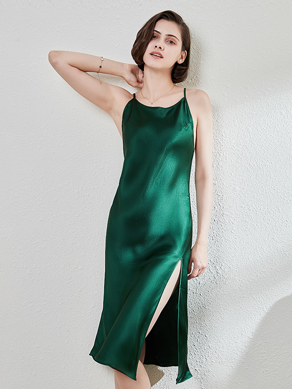 Backless Side Slit Sexy Silk Nightgown-Real Silk Life