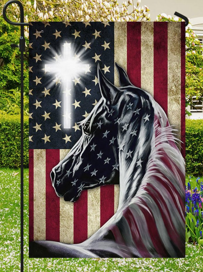 American Flag Horse Cross Garden Ornament
